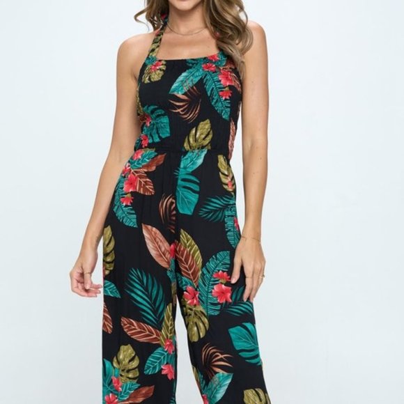 HALTER TROPICAL PRINT JUMPSUIT - Picture 4 of 4